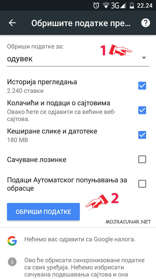 Istorija pregledana Google Chrome Android